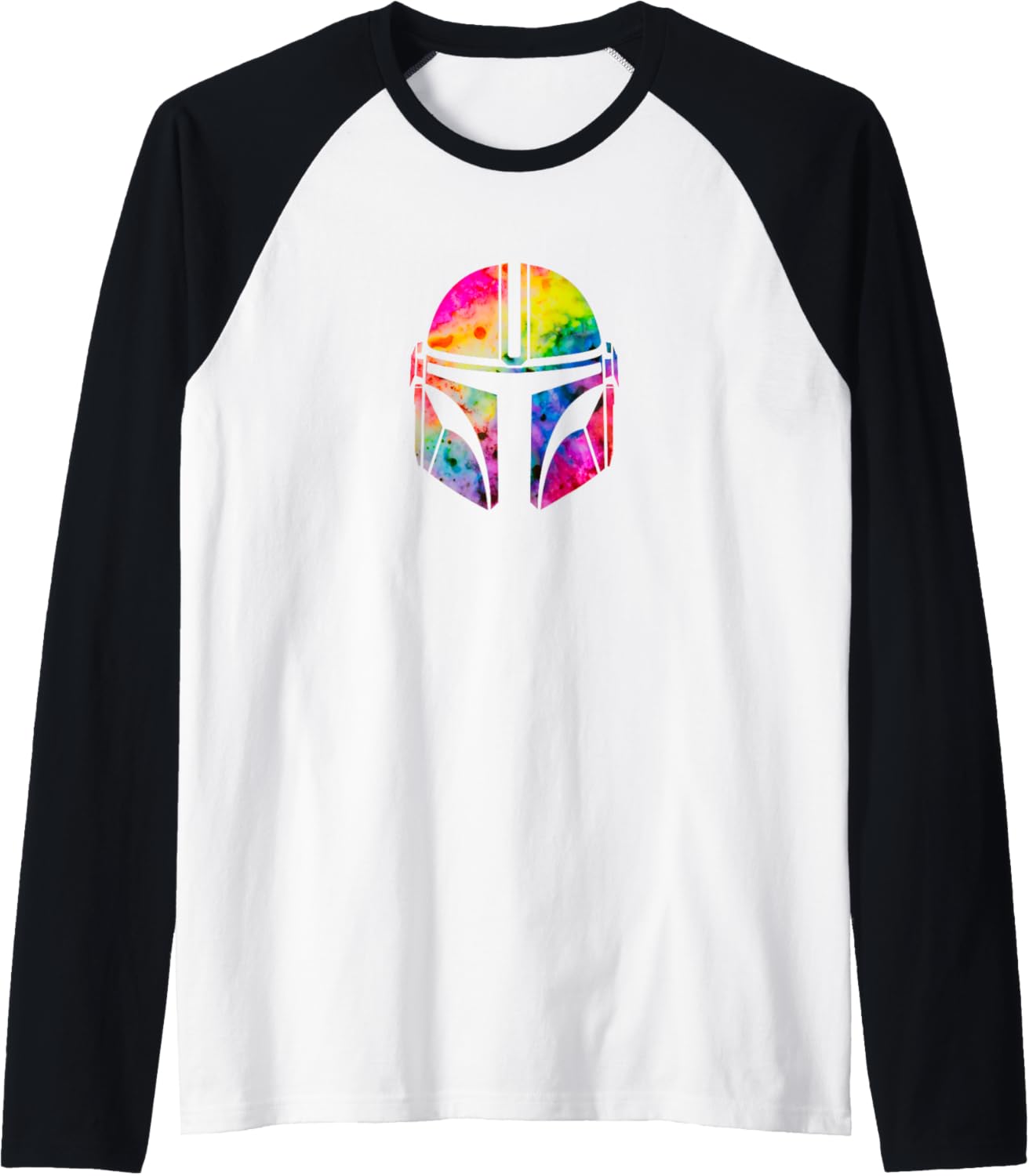 Star Wars The Mandalorian Beskar Helmet Watercolor Tie Dye Raglan Baseball Tee