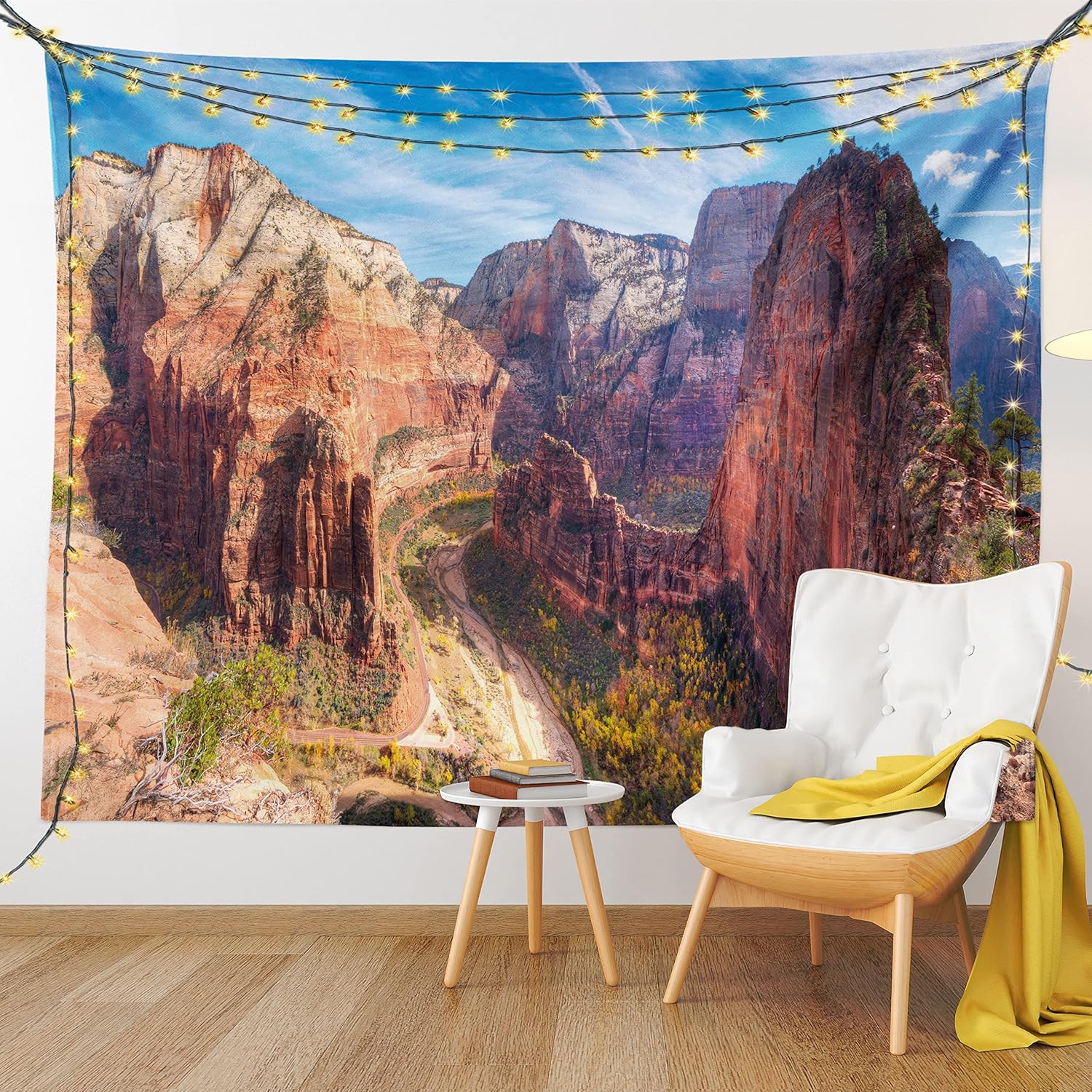 Lunarable Zion National Park Tapestry, Breathtaking View of Zion Canyon from Angels Landing Wild Nature Photo, Fabric Wall Hanging Decor for Bedroom Living Room Dorm, 45″ X 30″, Pale Salmon