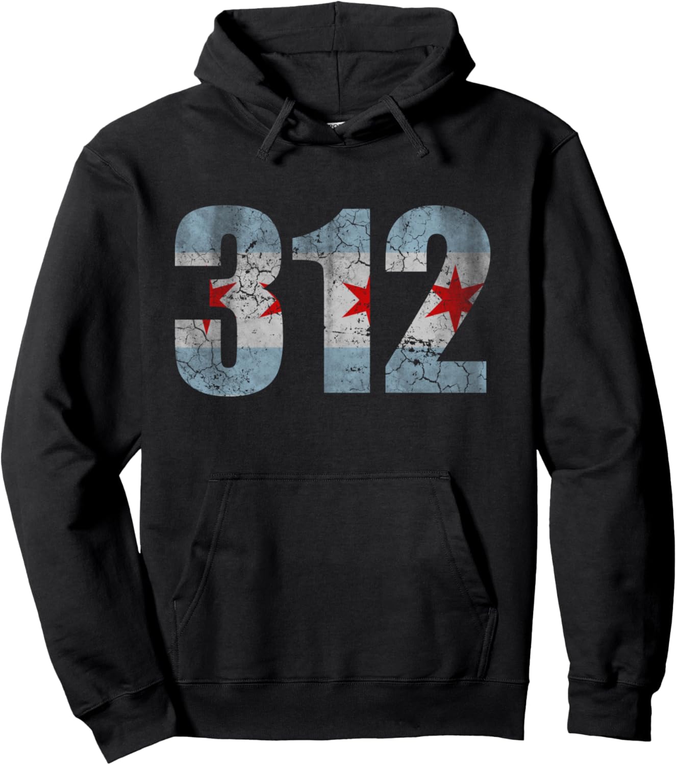 Chicago Flag 312 Hooded Sweatshirt Vintage Fade Pullover Hoodie