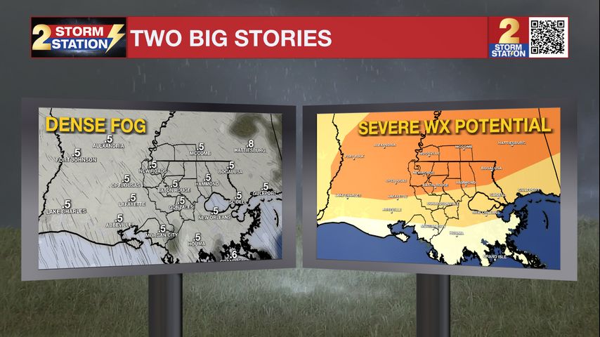 Dense fog tonight, severe threat on Saturday