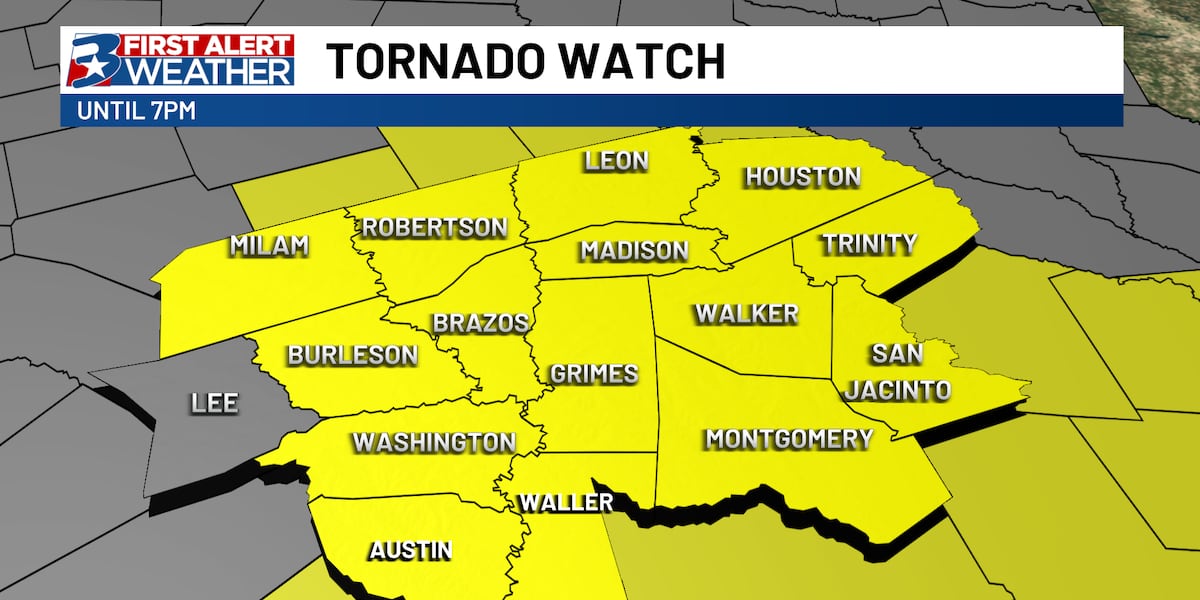 A Tornado Watch has been issued for the majority of the Brazos Valley