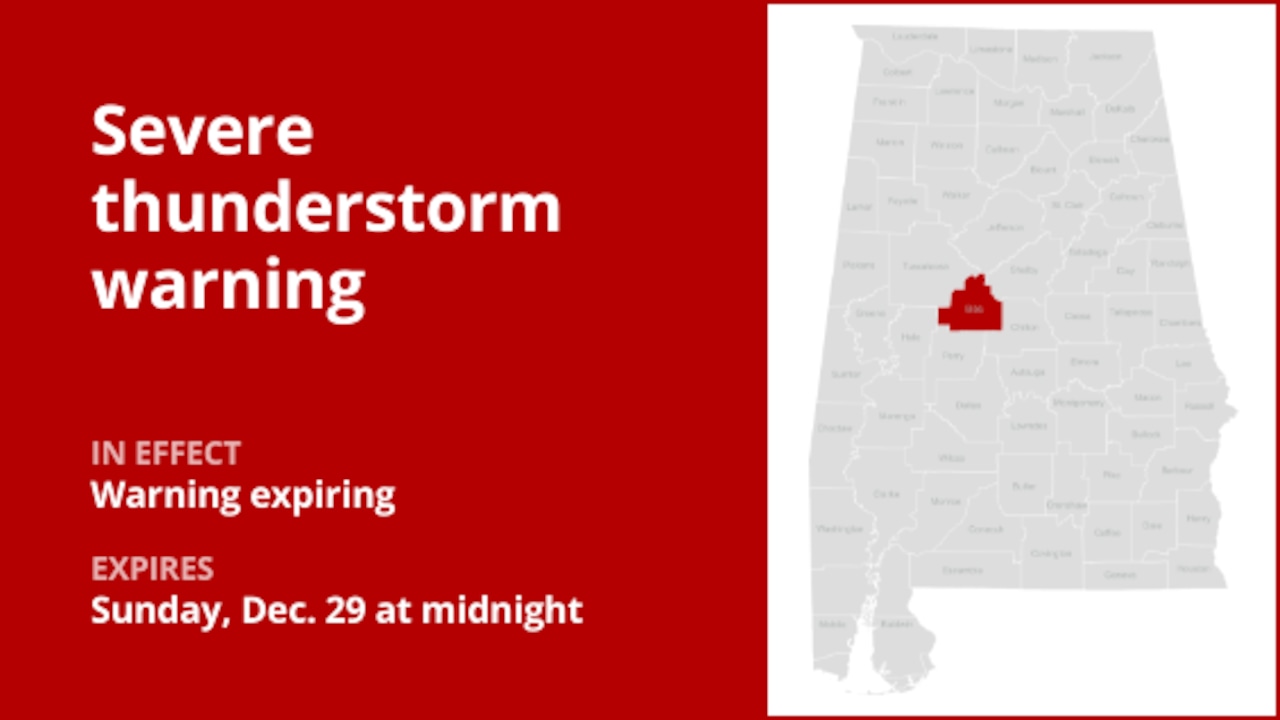 Update: The current severe thunderstorm warning will be expiring at midnight