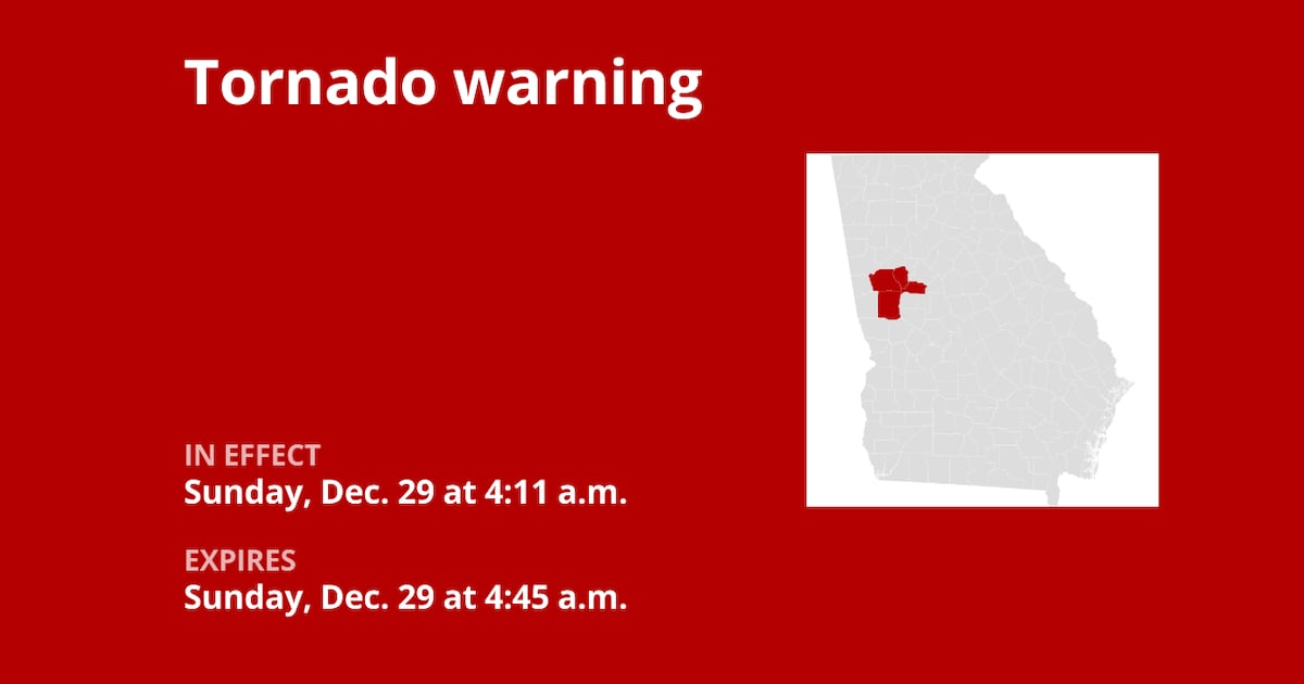 Tornado warning issued for Georgia early Sunday morning