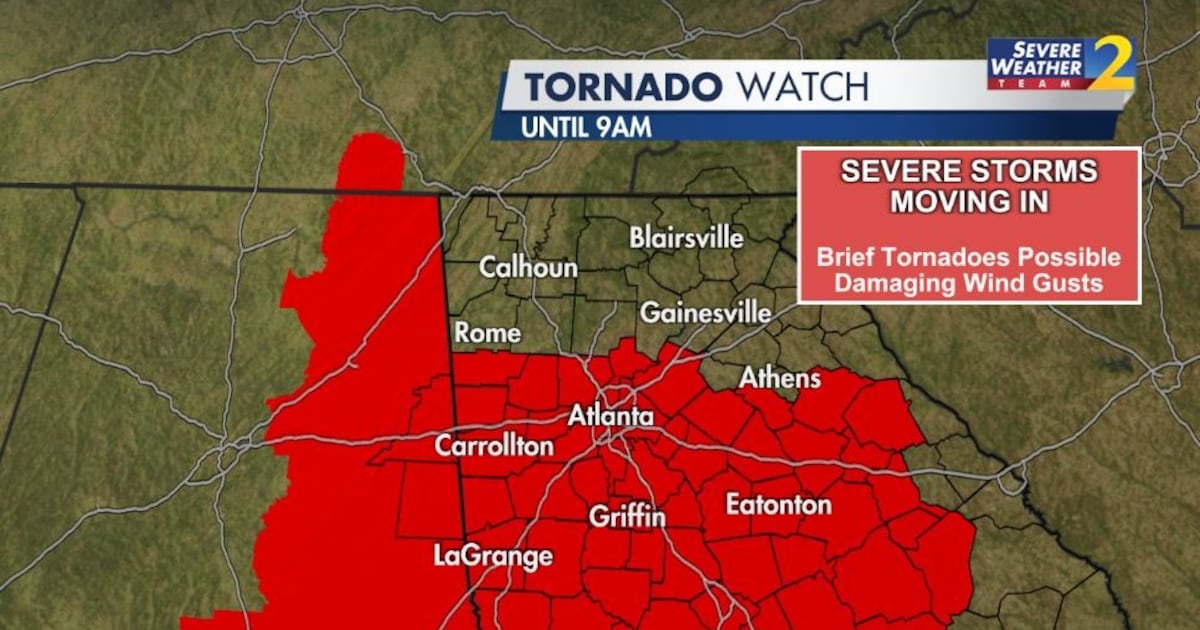 Tornado Warning issued for metro Atlanta counties until 4:45 a.m. – WSB-TV Channel 2