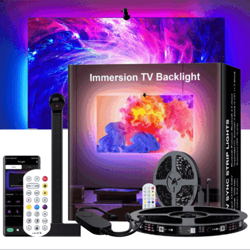 Smart TV LED Backlight RGBIC Strip Lights Camera Music Sync Remote for 55-60″ TV