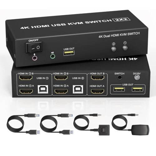 Dual Monitor Displayport HDMI KVM Switch 4X2 2X2 4K 60Hz DP 1.2 USB KVM Switcher