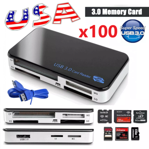 USB 3.0 Memory Card Reader Adapter 5GBPS Fit CF/TF/SD/Micro SD/XD/M2/MS Card LOT