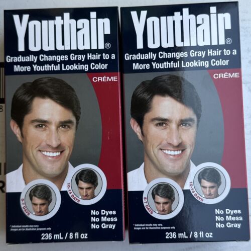 NEW 2 Pack Youthair Creme No More Gray Hair Men 8 oz Old Formula Item # 104100