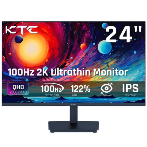 24 Inch QHD 100Hz Computer Monitor IPS 2K, 1300:1 Contrast, Anti-Blue Light S…