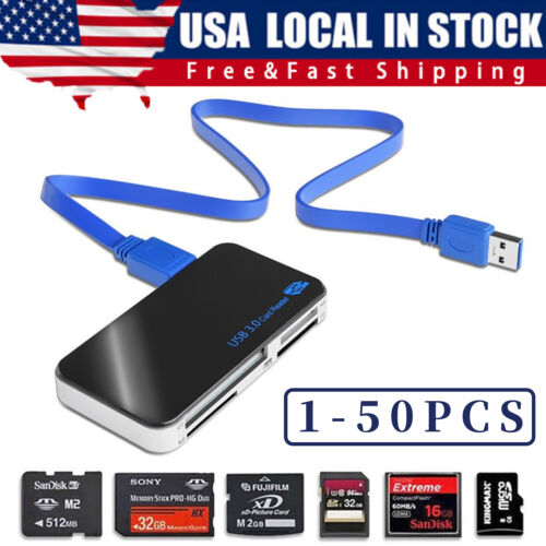 USB 3.0 Memory Card Reader Adapter 5GBPS Fit CF/TF/SD/Micro SD/XD/M2/MS Card LOT