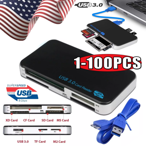 USB 3.0 Memory Card Reader Adapter 5GBPS Fit CF/TF/SD/Micro SD/XD/M2/MS Card LOT