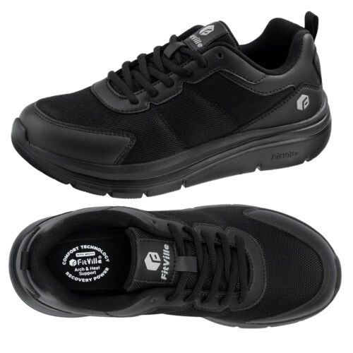 FitVille Men’s Walking Shoes Max Cushioning Sneakers Wide Width Comfort Black