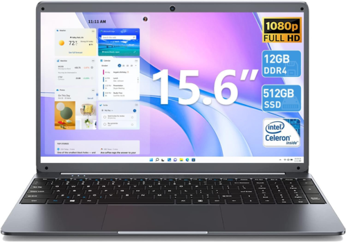 SGIN Laptop 12GB DDR4 512GB SSD Computer 15.6 Inch IPS FHD Display Quad Core