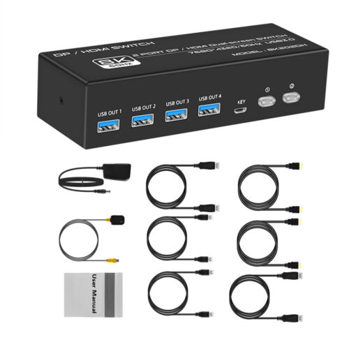 2 In 2 Out 8K 120Hz DP HDMI2.1 USB3.0 KVM Switcher 2×2 For 2 Computer 2 Monitor