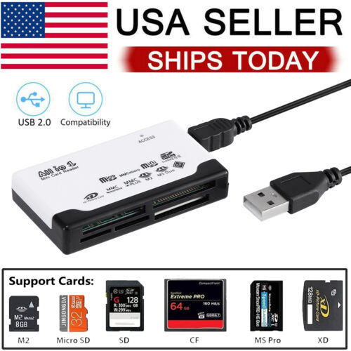 All In One USB 2.0 Memory Card Reader Adapter Support TF CF SD Mini SD MMC MS XD