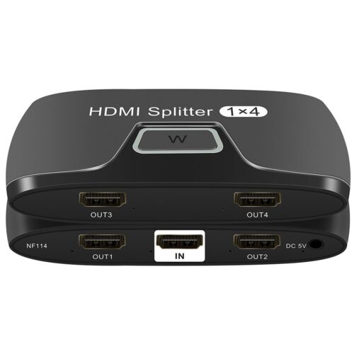 Video splitter, 1 in 4 out splitter with AC adapter, 4k@30Hz 3D full HD splitter