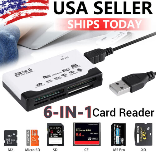 6IN1 Card Reader USB 2.0 Micro SD TF CF M2 MS XD Adapter for Laptop PC Computer