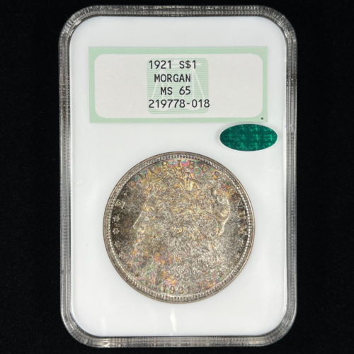 1921 $1 MS65 CAC Toned Morgan Silver Dollar – Old NGC Fatty – Beautiful Toning