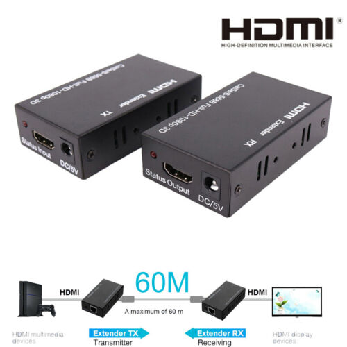 HDMI Extender TX/RX Over 60M CAT6 RJ45 Ethernet Lan Cable HDMI PS4 DVD PC to TV