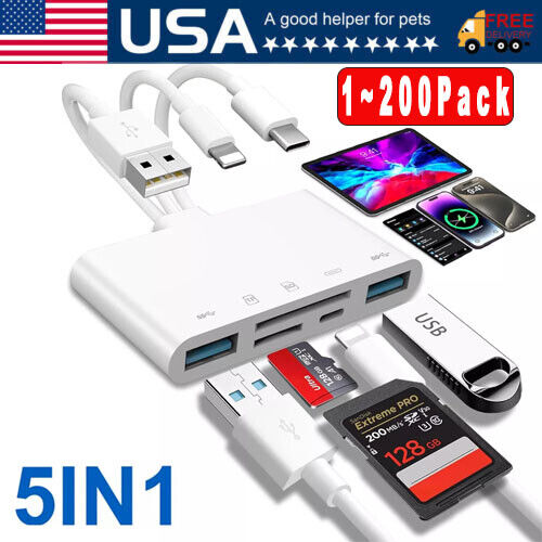 5 in 1 Memory Card Reader USB 3.0 OTG Adapter SD Card Reader For iPhone/iPad Lot