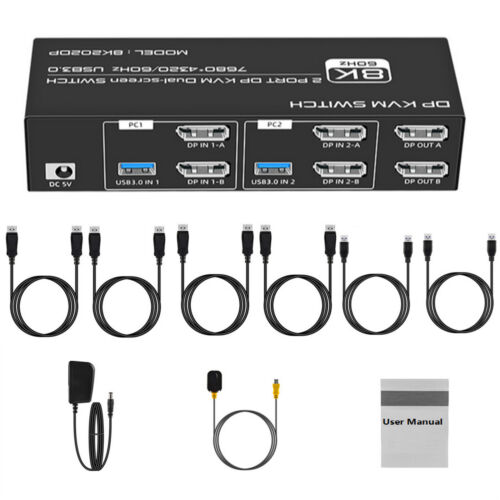 2×2 HDMI 4K 120Hz 8K USB3.0 KVM Switcher With Cable For 2 Computers 2 Monitors