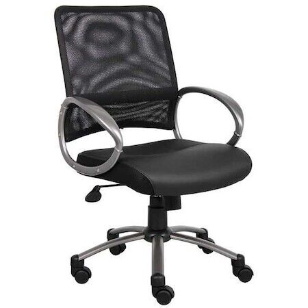 Zoro Select 6Gnn2 Leather Desk Chair, 18-1/2″ To 22″, Fixed Arms, Black