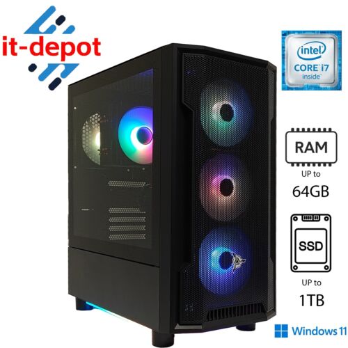 Gaming PC Desktop Computer i7 64GB RAM 1TB SSD GTX1070 RGB FAN WINDOWS 11