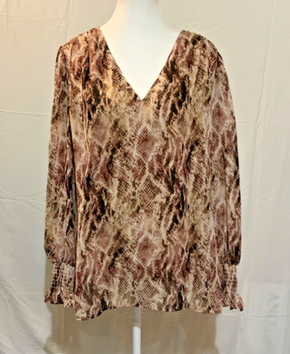 ANNE KLEIN- Women’s Snakeskin Pullover Tunic- Shear w/ Lining-Poet Sleeve-Size L