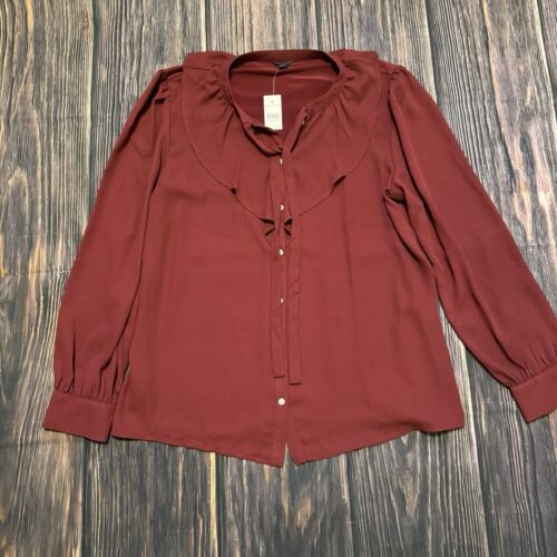 Ann Taylor Ruffle Burgundy Long Sleeve Blouse -Large – NWT