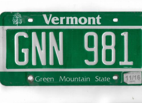 VERMONT passenger 2016 license plate “GNN 981”