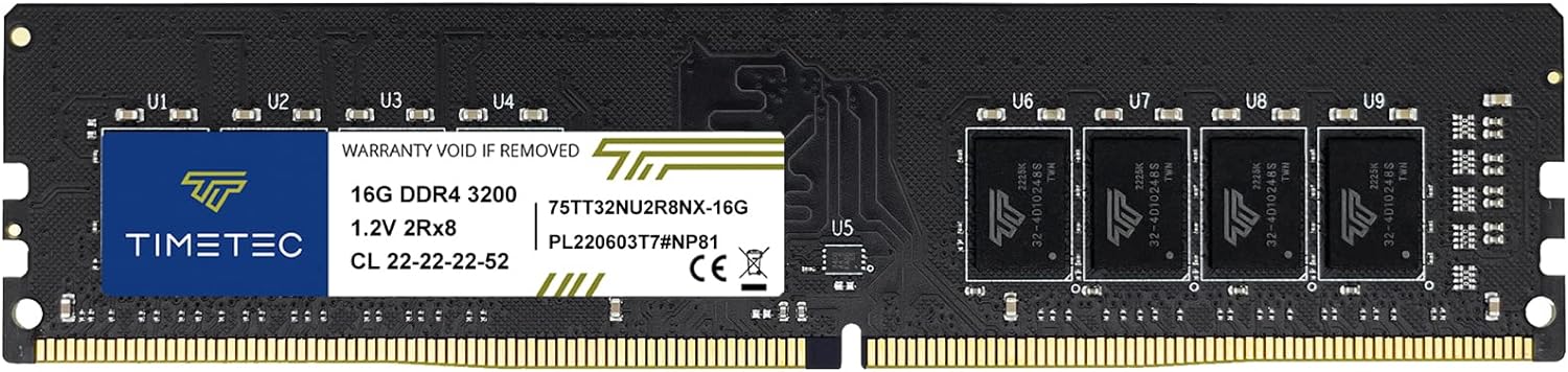 Timetec 16GB DDR4 3200MHz (or 2933MHz or 2666MHz) PC4-25600 CL22 1.2V Non-ECC Unbuffered 2Rx8 Dual Rank 288 Pin UDIMM Desktop PC Computer Memory RAM Module Upgrade (16GB)