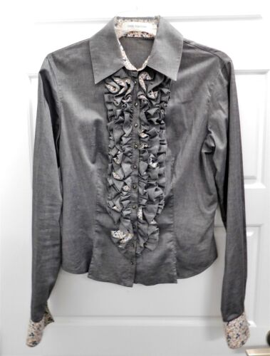 Anne Fontaine Luciole Gray Floral Ruffled Cotton Blouse sz 40