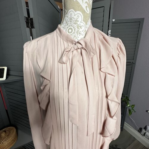 NWTS Ann Taylor Blush Ruffle Necktie Blouse. Medium – Hidden front buttons