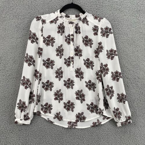 Ann Taylor Loft Womens Top Geo Henley Tunic Long Sleeve Floral Blouse Petite S