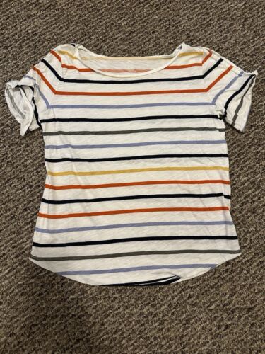 Ann Taylor Loft Striped Short Sleeve Tee Shirt With Cute Open Sleeves