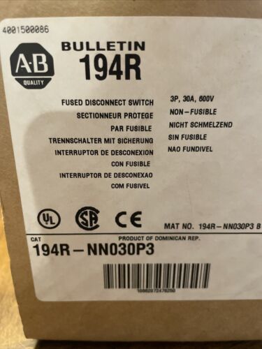 194R-NN030P3 194RNN030P3 Ser B Allen Bradley Disconnect Switch