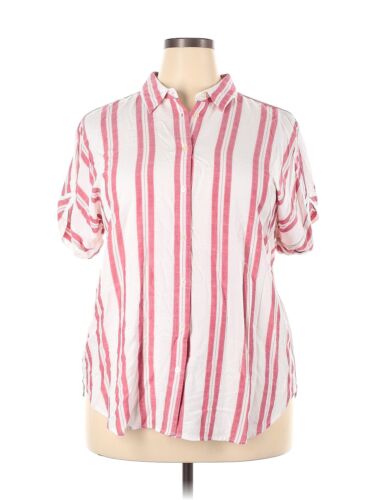 Ann Taylor LOFT Women Pink Short Sleeve Button-Down Shirt XXL