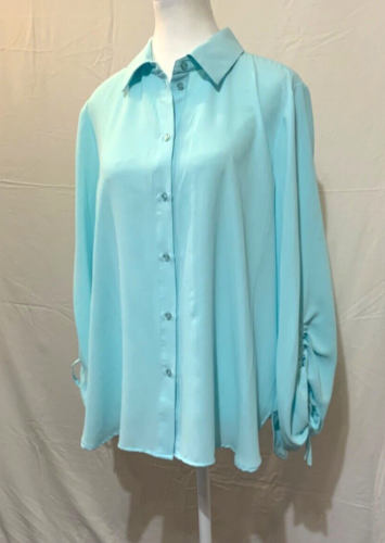 ANNE KLEIN- Women’s Button Down-Elegant Tunic-Balloon Sleeve w/ Tie- Size L-NWOT