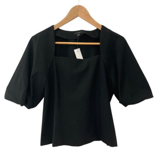 Ann Taylor Factory Black Puffed Sleeve Square Neck Minimalist Blouse Size 4