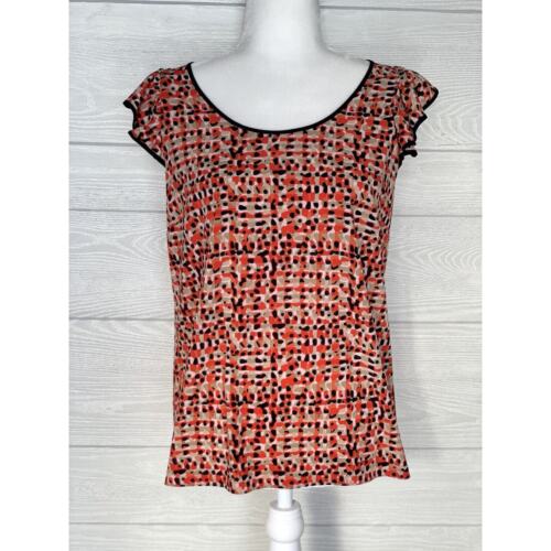 Ann Taylor Red Orange Print Ruffle Sleeve Top Size 6