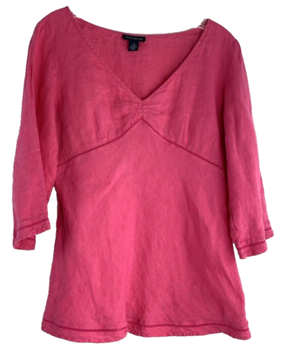 Ann Taylor Women’s Irish Linen V-Neck Popover Blouse Pink  3/4 Sleeves Sz:14