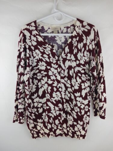 Ann Taylor Loft Sheer White Floral Long Sleeve Blouse, Women’s Size Large Button