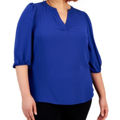 Anne Klein Women’s P Sheer Blouse Royal Sapphire NWT Size 2X