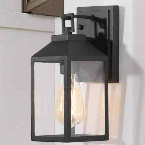 LNC Industrial Textured Black Outdoor Lantern Sconce w/ Clear Glass Shade