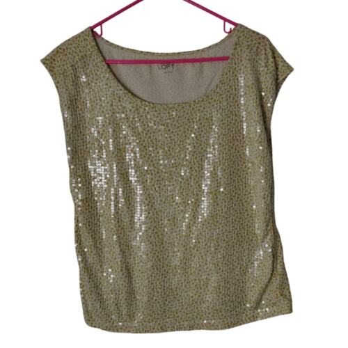 Ann Taylor LOFT Womens Size Small Mustard Yellow Animal Print Sequin Top