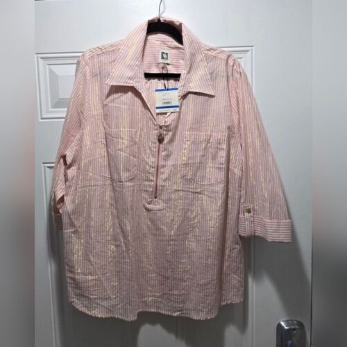 Anne klein shirt gold zipper pink and gold stripped size Xl NEW W/TAGS