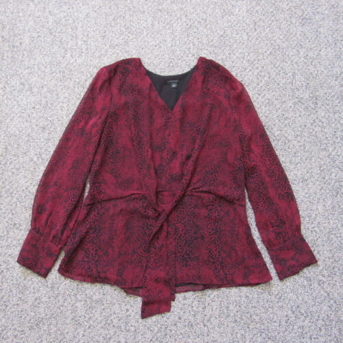 Ann Taylor Blouse Size 12 Tie Front Semi Sheer Lined Long Sleeve Red Black