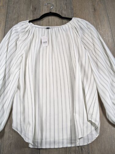 Ann Taylor Peasant Top Womens Small Ivory Striped Long Balloon Sleeve Satin NWT