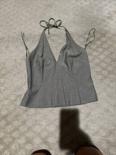 Anne Klein Gray Rhinestone Halter Tie Back Top. Sz 6. NEW!