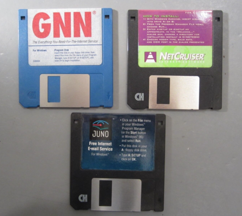 3.5″ Floppy Disk LOT of 3 Vintage Internet Service Providers GNN Juno Netcruiser